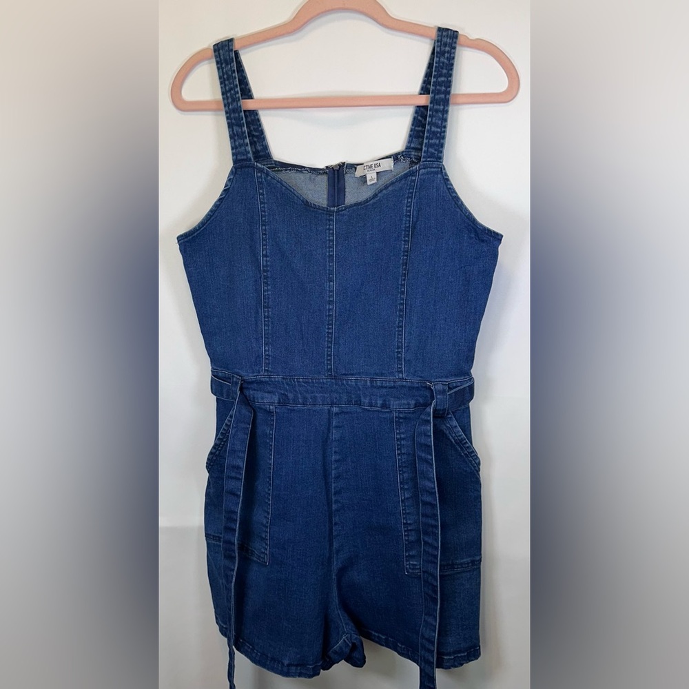 Active USA Blue Denim Overall Romper Size Large NWOT